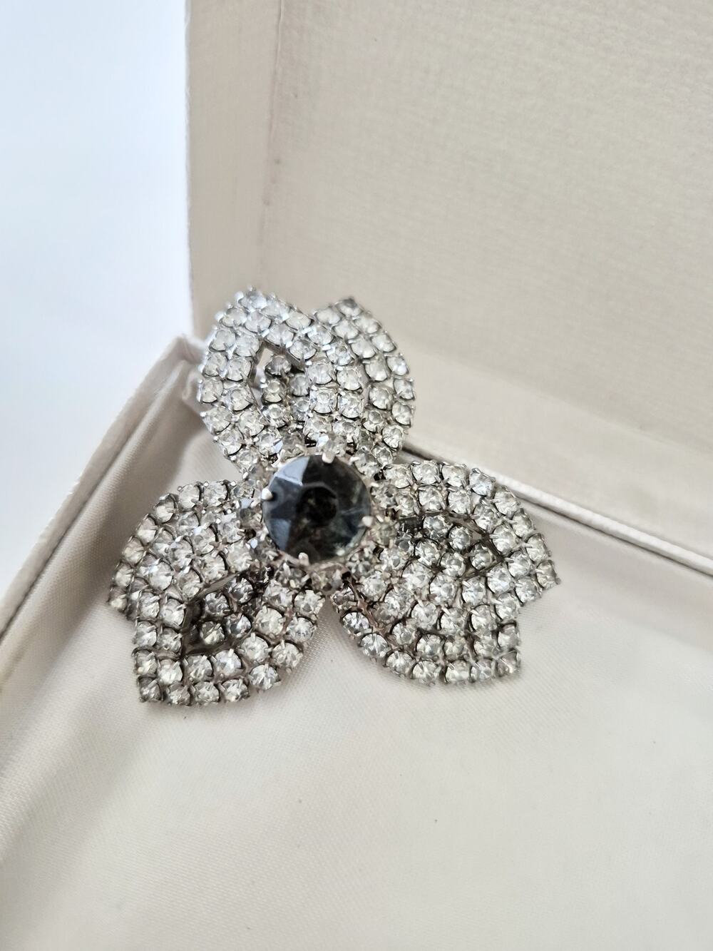 Vintage Dome Clear and Black Rhinestone Brooch